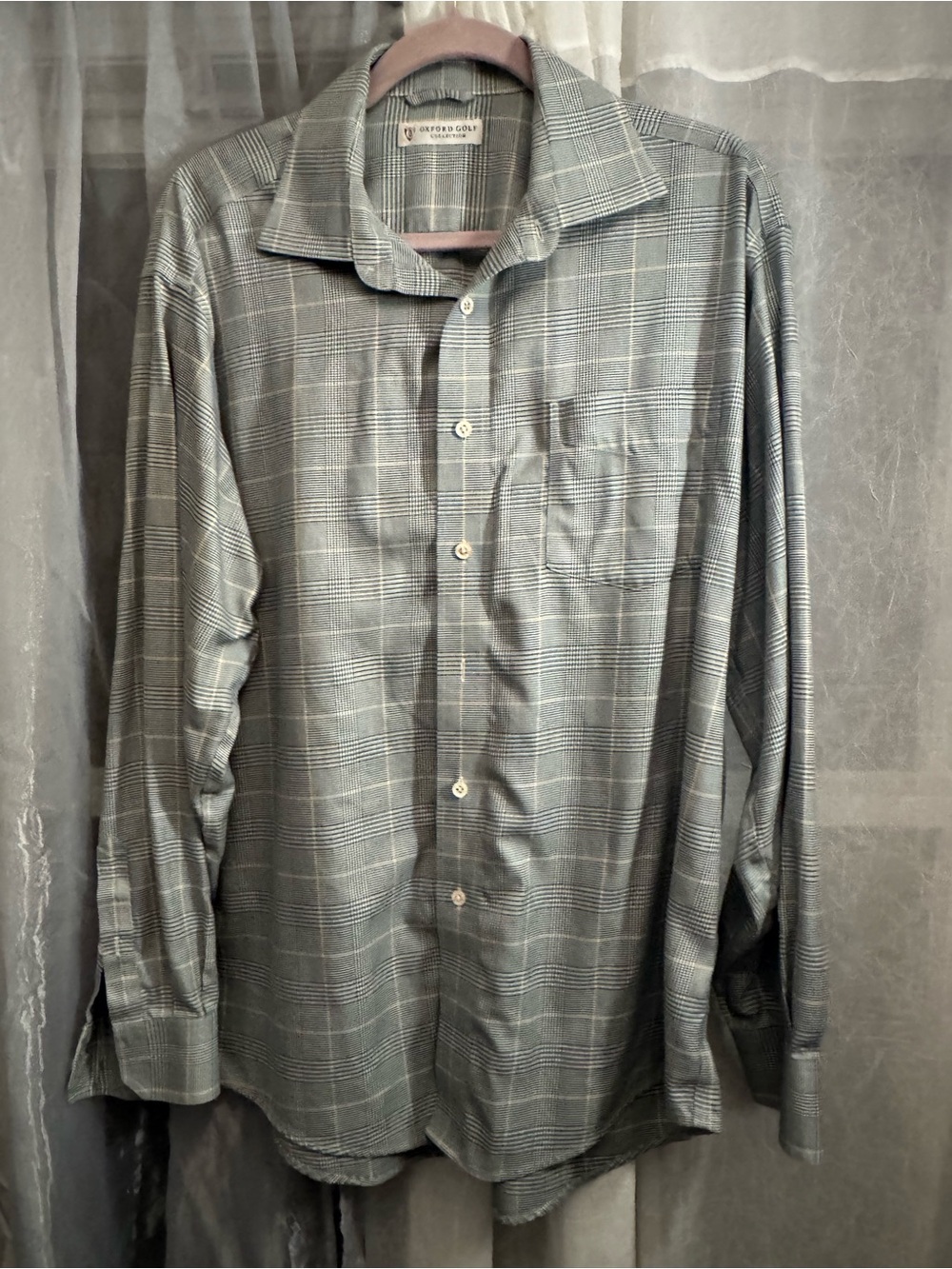 Oxford Golf Men's Plaid Button-Down Shirt - Gray Green(missing button)